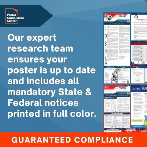 ملصقات قانون العمل 2024 - ملصق قانون العمل في ولاية إنديانا، اتحادي، متوافق مع إدارة السلامة والصحة المهنية، دقيق ومحدث، يتضمن تحديثات يونيو، ملصق قانون العمل المصفح 2024 إنديانا، 91.44 سم عرضًا × 60.96 سم ارتفاعًا (الإنجليزية) in Kuwait