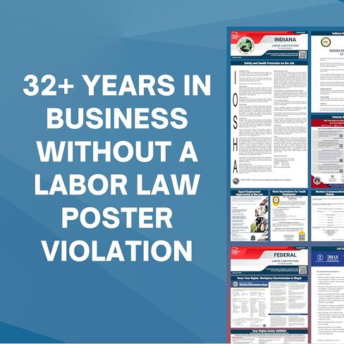 ملصقات قانون العمل 2024 - ملصق قانون العمل في ولاية إنديانا، اتحادي، متوافق مع إدارة السلامة والصحة المهنية، دقيق ومحدث، يتضمن تحديثات يونيو، ملصق قانون العمل المصفح 2024 إنديانا، 91.44 سم عرضًا × 60.96 سم ارتفاعًا (الإنجليزية) in Kuwait