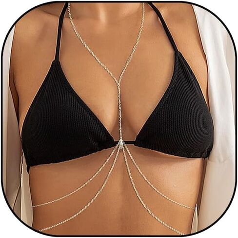 Rhinestone Bra Chain for Women Sparkly Sexy Layered Waist Chain Bikini Bra Chain Body Jewelry in Saudi Arabia