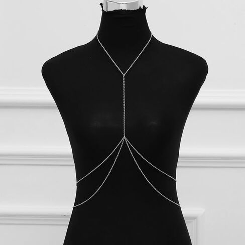 Rhinestone Bra Chain for Women Sparkly Sexy Layered Waist Chain Bikini Bra Chain Body Jewelry in Saudi Arabia