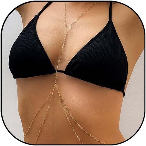 Rhinestone Bra Chain for Women Sparkly Sexy Layered Waist Chain Bikini Bra Chain Body Jewelry in Saudi Arabia