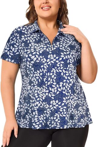Misyula Style Plus Size Womens Golf Shirt قصيرة الأكمام القمصان البولو Zip Up Collared عرض التنس الرياضي غير الرسمي Tops XL-5XL in Saudi Arabia