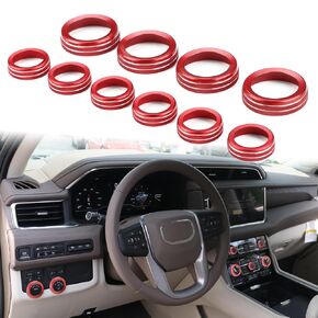 auovo Volume/Tune Knob A/C Knob Covers Compatible with 2021-2024 GMC Chevy Suburban/Yukon/Tahoe Accessories Volume Knob Ring Aluminum Alloy Car Interior Trim Decorations(10pcs/Set, Red)