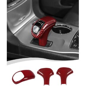 Hoolcar Interior Gear Shift Knob Cover Gear Shifter Shell Protector Cover Fit for Jeep Grand Cherokee 2014 2015, Red Carbon Fiber