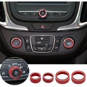 AC Radio Knob Cover Compatible with Chevrolet Chevy Malibu Equinox 2018-2022 Center Console Air Conditioner Volume Headlight Knob Button Cover Trim Ring 4pcs (Red)
