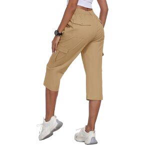 MoFiz Women's Cargo Capris Pants with 6 Pockets Lightweight Cotton Hiking Casual Travel Summer Capri Pants for Women