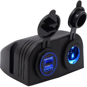 Waterproof Dual USB Charger Power Adapter (5V 2.4A / QC3.0 Quick Charge 3.0) + Cigarette Lighter Socket Tent Type Panel 12 / 24V DC for Car Motorcycle Boat Marine ATV RV