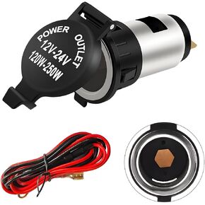 Car Cigarette Lighter Socket, 12V Cigarette Lighter Socket with Waterproof Cover & Extension Cable, Female Power Outlet Socket Replacement, Car Accessories (Cigarette Lighter Socket+1 Cable)