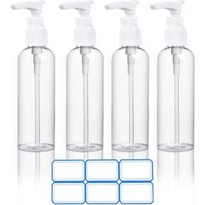 4 Pack 3.4 Oz (100ml) TSA Approved Travel Pump Bottles for Toiletries Clear Travel Size Bottles Leak Proof with Labels