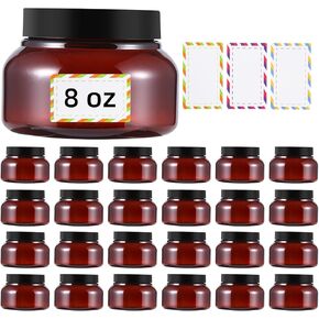 24 حزمة 8 أوقية حاويات بلاستيكية مع أغطية وعلامة مقاومة للماء BPA - حاويات مستحضرات تجميل شفافة قابلة لإعادة التعبئة لزبدة الجسم ، فرك السكر ، الكريمة ، المستحضرات ، الحلوى ، ملح الاستحمام (24 ، الذهب)