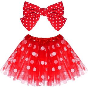 1Pcs Polka Dot Tutu Skirt for Girls with Hairbow Layer Tulle Dance Skirt Dress-Up Halloween Party Costumes