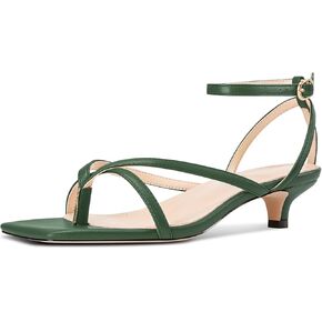 Usikall Womens Low Kitten Heel Square Toe Sandals Ankle Strap Buckle Casual Basic Classic 1.4 Inches Heels