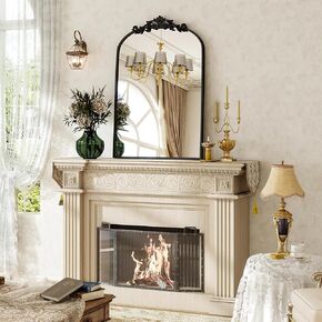BEAUTYPEAK 20x30 Arched Mirror, Black Traditional Vintage Ornate Baroque Wall Mirror, Brass Mirror for Bathroom, Bedroom, Hallway, or Fireplace Decor