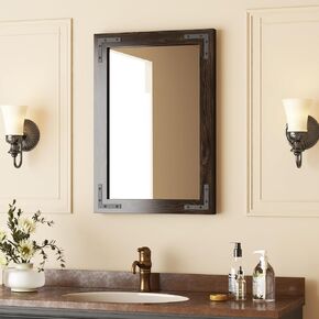 Black Wood Framed Mirror 18 x 26 Inch, Rustic Natural Black Wooden Rectangle Bathroom Vanity Wall Mirror for Farmhouse Boho Decor, 1/4-inch Shatterproof Glass | Waterproof