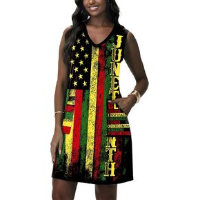 Deerose Juneteenth Sleeveless Dress Freedom Swim Cover Up Dress with Pockets