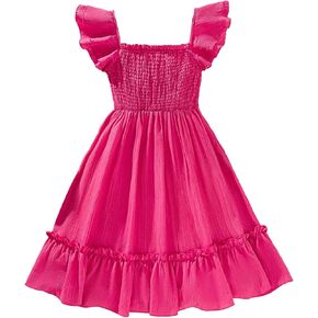 SOLY HUX Girl's Birthday Dresses Sleeveless Square Neck Shirred Ruffle Flowy Summer Short Dress