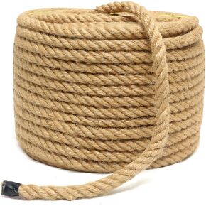 Rope 3/4 Inch 50 Feet Jute Rope, Heavy Duty Jute Rope,Natural Hemp Rope, Twisted Hemp Rope for Crafts, Gardening, Bundling,Hammock, Nautical, Tug of War, Railings, Home Decorating