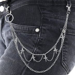 Pants Chain for Men Punk Hip Hop Jeans Chains Wallet Chain Vintage Cross Sword Star Rivet Charm Layered Rock Chains Women Halloween Jewelry Clothing Accessories