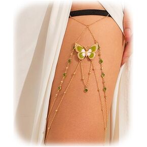 Rhinestone Butterfly Pendant Leg Chain Jewelry,Summer Beach Mulit-layer Thigh Chain Rave Thigh Body Jewelry Sexy Bikini Crystal Thigh Body Chain for Women