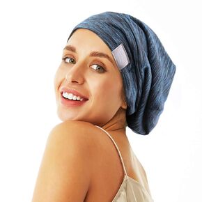 Kids Beanie Sleep Hats Bonnet for Night Sleeping Cap Silky Lined Satin Bonnet with Adjustable Elastic Band for Teens Toddler Child Natural Curly Frizzy Hair Cover(Blue Black)