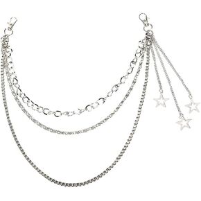 Pants Chain for Women Men Y2K Star Silver Jean Chain Multi-Layered Trousers Skirt Chains Belt Metal Star Tassel Hip Hop Y2K Jeans Accessories for Girls Teens