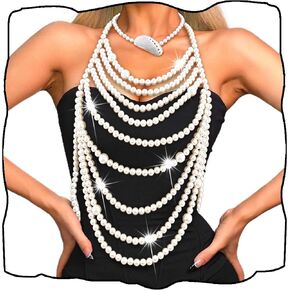 Pearl Body Chain Top Pearls Bra Chain Body Jewelry for Women Seashell Necklace Pearl Shoulder Chain Summer Beach