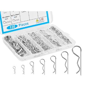 120pcs Premium Cotter Pin Assortment Kit, Heavy Duty R-Shaped Cotter Pins, 7 Sizes Zinc Plated Carbon Steel Hardware Pins for Automotive, Machinery, Lawn Mowers, and DIY Projects