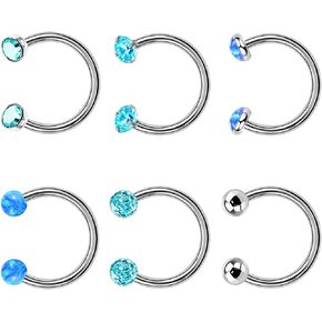 6pc 16g Internally Threaded Horseshoe Nose Septum Lip Ring Surgical Steel Zircon Opal Ball Hoop Ear Piercing Jewlry