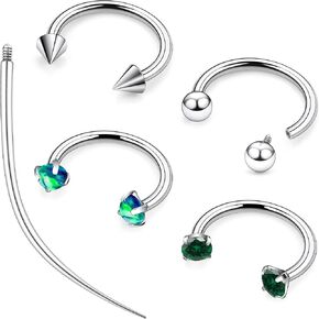 Ruifan Titanium Horseshoe Nose Ring 16G Cubic Zircon Opal Septum Rings Piercing Jewelry Internally Threaded Cartilage Conch Helix Rook Tragus Lip Earring Hoop Eyebrow For Women Men 8mm 10mm