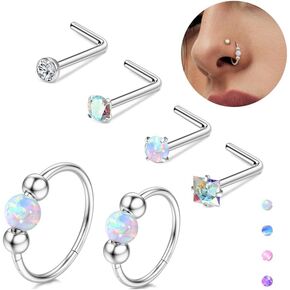 حلقات الأنف في فلوريدويكو 6pcs للنساء 8 ملم و 10 ملم من الصلب الجراحي ، حلقة الأنف على شكل حلقات الأنف على شكل ، ترصيع خواصة خالدة