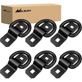 Nilight 6pcs 3/8 "D-Rings Truck Truck Truck Down Down Mancors Steel 6000 Bout Tie أسفل حلقات السنانير على Trucks Trucks Boats RV Campers Vans Kayaks Motorcycles تسليم ATVs ، Black