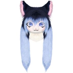 Cosplay Fursuit Headgear Animal Head Cat Mask Halloween Masquerade Adults Costume Accessories Set