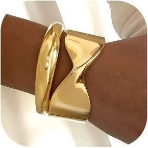 Chunky Gold Bangles Bracelets for Women Gold Cuff Bracelet Set Waterproof Non Tarnish Stack Bracelet for Women Gifts