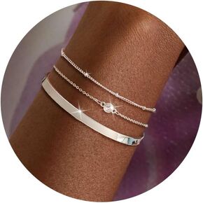 Moodear Dainty 14K Gold Stack Bracelet للنساء - أسوار تعليمية الأسراب الزرقاء القمر الصناعي CZ CZ Bracelets مقاومة للماء قابلة للتعديل