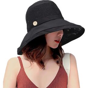 Women Summer Wide-Brim UV-Protection Sun-Hat Outdoor Breathable Finshing-Hat for Travel