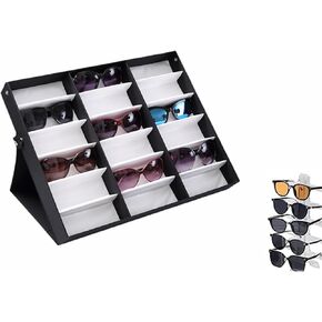 18 Slot Sunglasses Organizer Tray Holder, Sunglass Eyeglasses Glasses Storage Case with Stand, Jewelry Watches Display Organizer Trays Box for Women Men