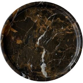 Natural Marble Stone Carving 7.9 inches Round Small Tray Jewelry Trinkets Sundries Storage Dish (Black Brown)