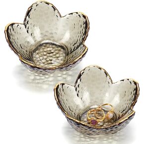 NBEADS 2Pcs Small Glass Trinket Tray, Flower Ring Dish Jewelry Tray Pink Crystal Jewelry Dish for Rings Earrings Jewelry Watch Keys Salad, 3.3×3.4×1.6inch