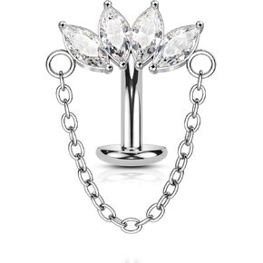 COCHARM 14G Belly Button Rings Dangle, Lotus Belly Navel Rings for Women, Threadless Push in Belly Navel Piercing Jewelry