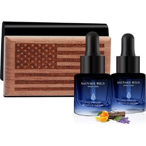 Car Air Freshener for Men – 90+ Days Long Lasting – Wood Car Freshener with Amber Vanilla Scent – Includes 2x 8ML Essential Oil Refills – 0.54 FL OZ, Made in USA