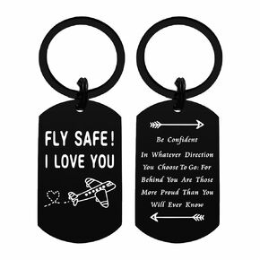 Pilot Gifts for Men Women - Fly Safe Keychain for Pilot Birthday Christmas - Airplane Flight Attendant Aviation Gift