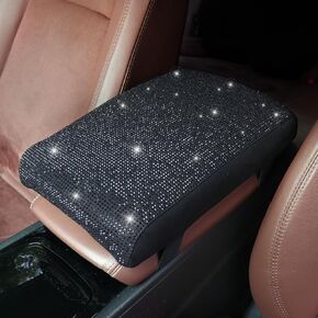Bling Car Armrest Cover with Memory Foam Cushion Pad & Rhinestones, Universal Diamond Center Console Cover for Cars, Bling Middle Console Cover, Bling Car Accessories for Women, White