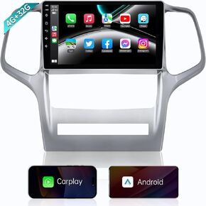 راديو سيارة 5GWiFi لسيارة جيب جراند شيروكي 2008-2013 - Carplay Android Auto، وحدة رأس تعمل باللمس مقاس 9 بوصة (2G+64G)، كاميرا احتياطية 1080 بكسل GPS بلوتوث USB SWC DSP FM