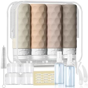 16pack Travel Bottles for Toiletries, TSA Approved Travel Size Containers Set, Leak Proof Refillable Liquid & Creams Toiletries Accessories Kit W/Toiletry Bag (Gray)
