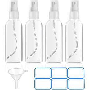4 Pack 2 Oz (50ml) Mini Spray Bottles Clear Travel Size Spray Bottles Leak Proof with Funnels and Labels