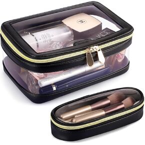 Clear Makeup Bag, Travel Cosmetic Case Toiletry Bag, Make up Organizer for Women, Portable Car Organizer Bag Fit Carry-on Travel Essentials (White)