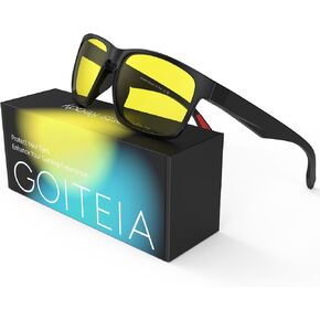 Goiteia Yellow Gaming Blue Light Glasses for Men, Computer Glasses for Long Hours of Gaming, No Eye Strain&Blurry