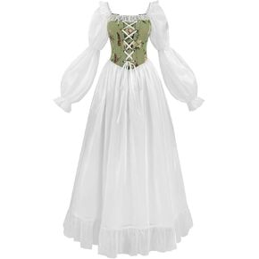 NSPSTT White Renaissance Dress Women Fairy Dress Victorian Medieval Costume