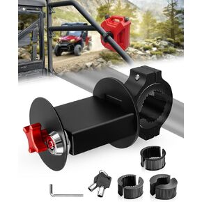 UTV Gas Tank Mount with Lock & Key, Fuel Tank Mount for 1"-2" Roll Bar, Water Tank Holder Mounting Bracket Fits for Polaris RZR Pioneer Can Am Maverick X3 UTV ATV Trucks Motorcycles Off-Road SUV