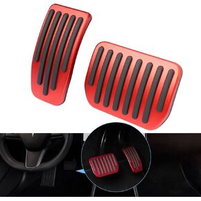 Compatible with Tesla Model Y Foot Pedal Pads Set Non-Slip Performance Auto Aluminum Pedal Covers Accessories (Red)